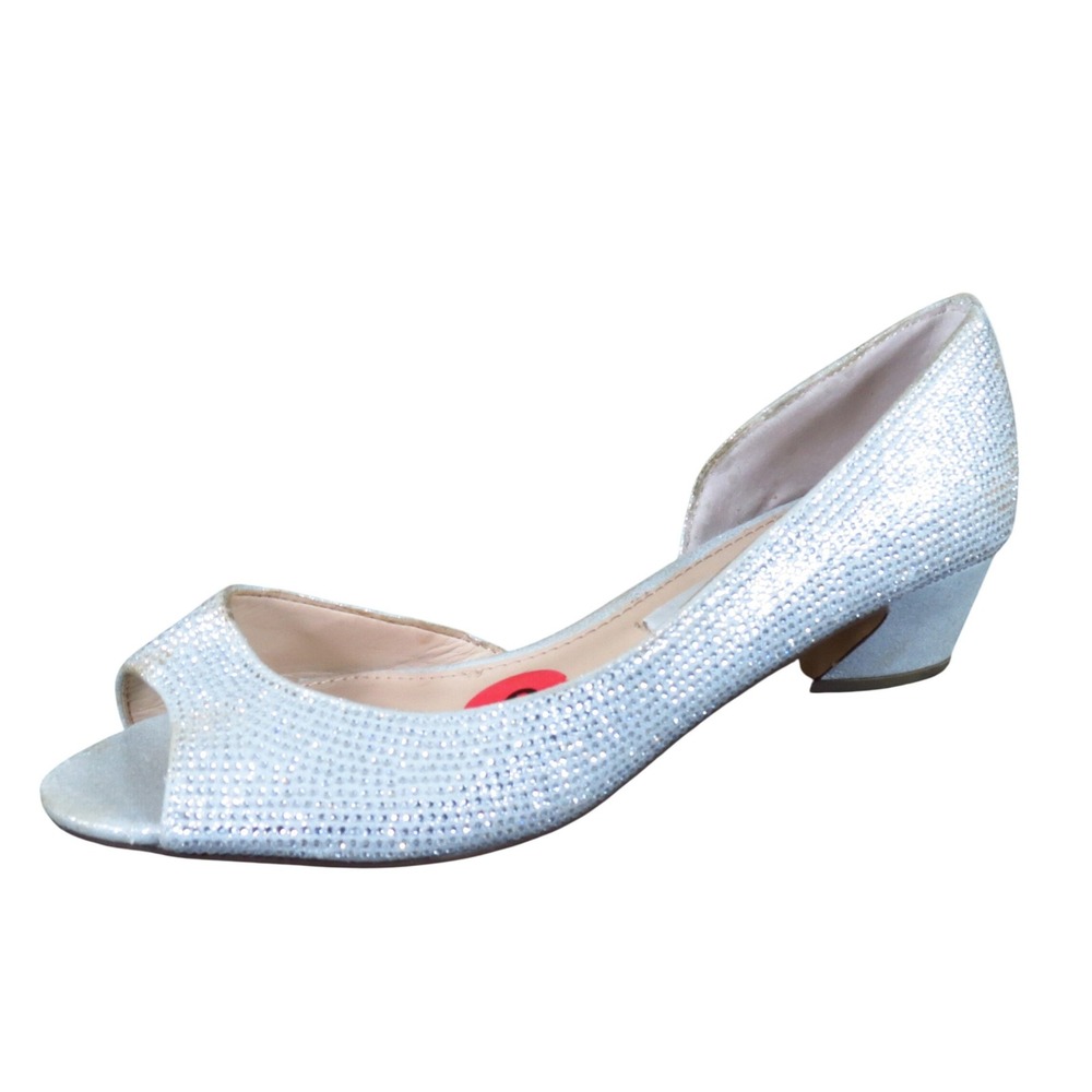 Nina Rossie Womens Peep Toe Pump Size 6 Wedding Formal Silver Crystal Heel